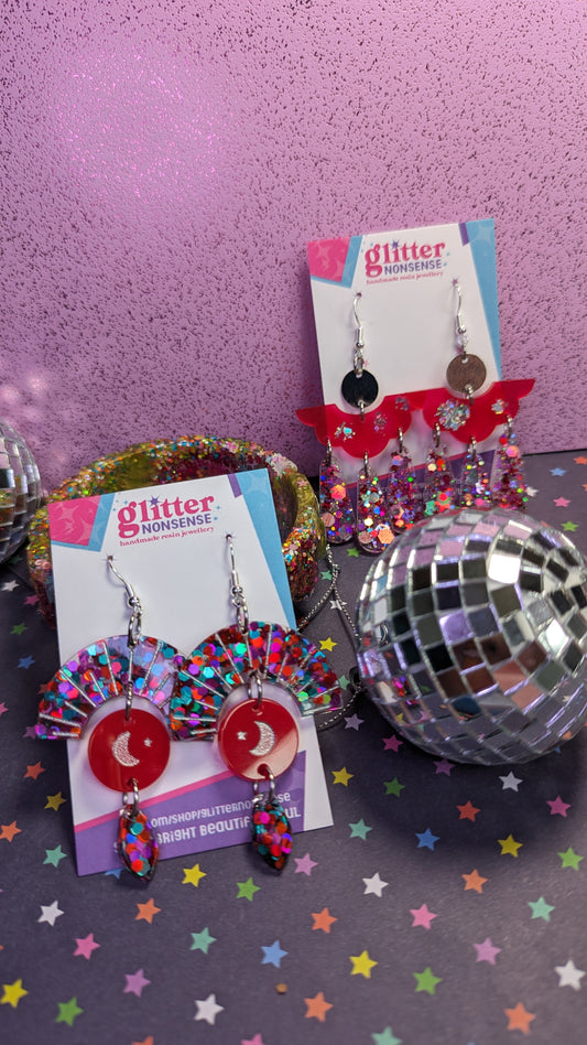 Galactic Goddess Statement Glitter Earrings Multi