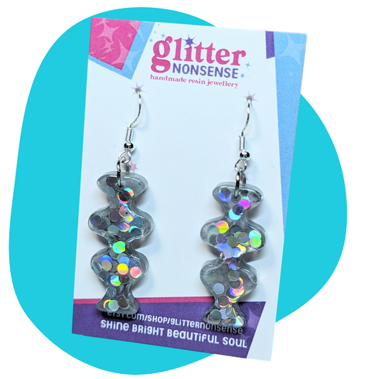 Rave Wiggle Glitter Drop Sterling Silver Earrings