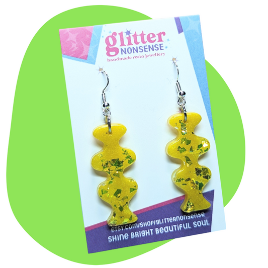 Rave Wiggle Glitter Drop Sterling Silver Earrings