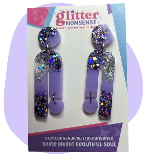 Lilac and purple glitter statement earrings