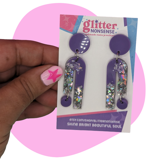 Lilac and purple glitter statement earrings